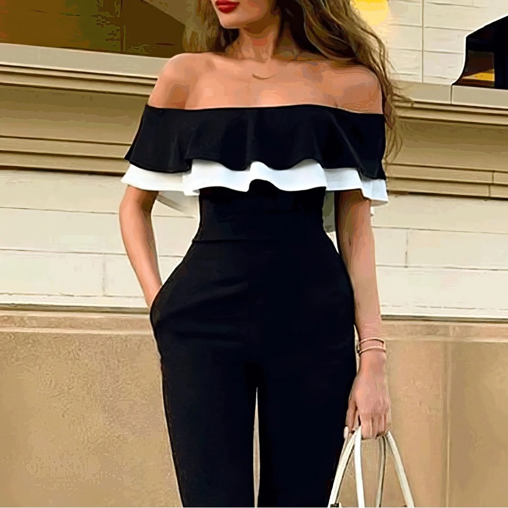 Off Shoulder Slim Fit Short Sleeve Ruffle
Jumpsuit - Picture 7 of 15